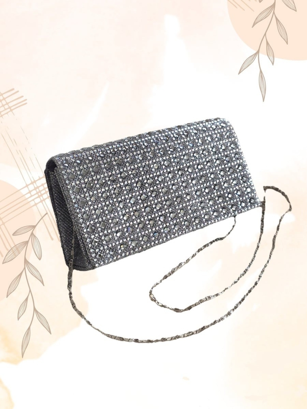 Crystal Embellished Evening Clutch - Silver